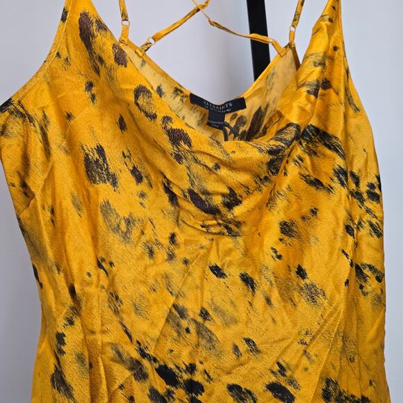 NWT All Saints Marta Tank Top Silk Blend Ronnie Draped Cami Ochre Yellow US10 - Picture 3 of 9